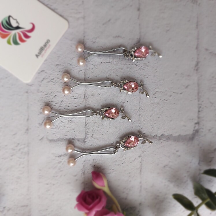 گیره روسری اصیل بانو با آویز گل لاله صورتی کد 17