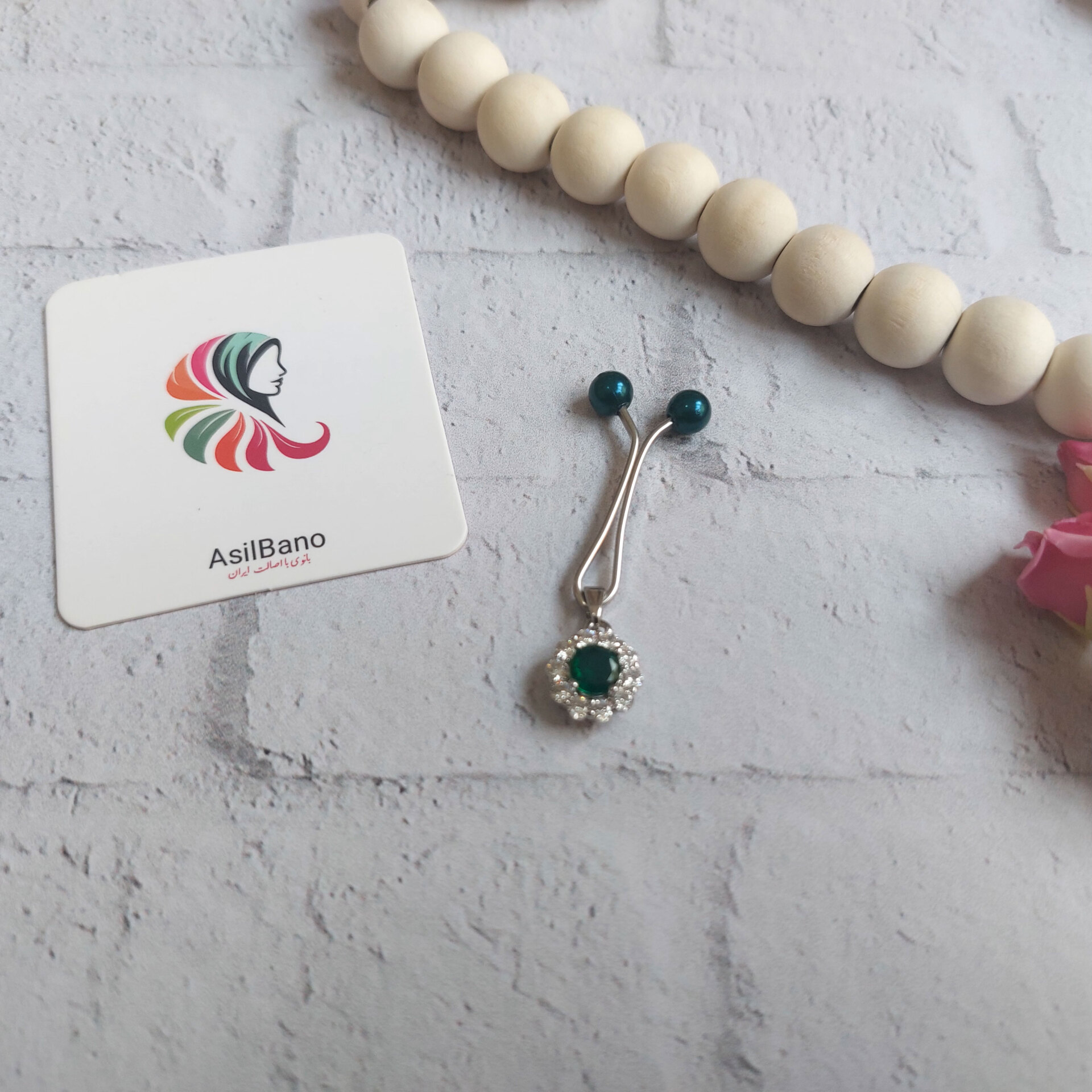  گیره روسری اصیل بانو با آویز جواهر سوارسکی 