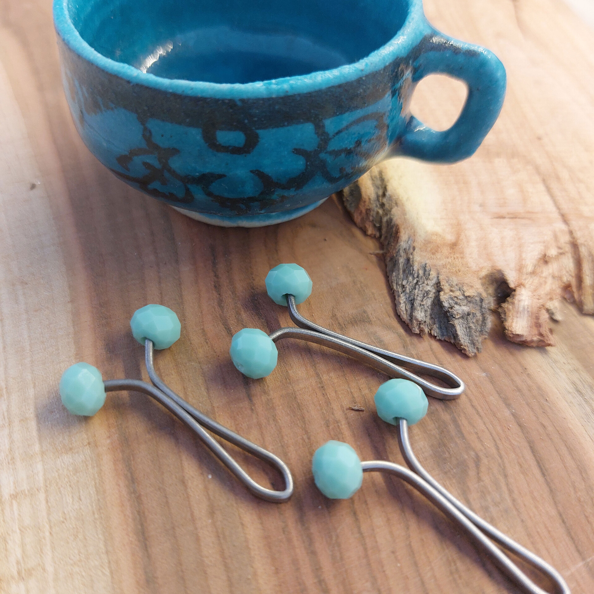  گیره روسری استیل با سر کریستالی فیروزه ای 