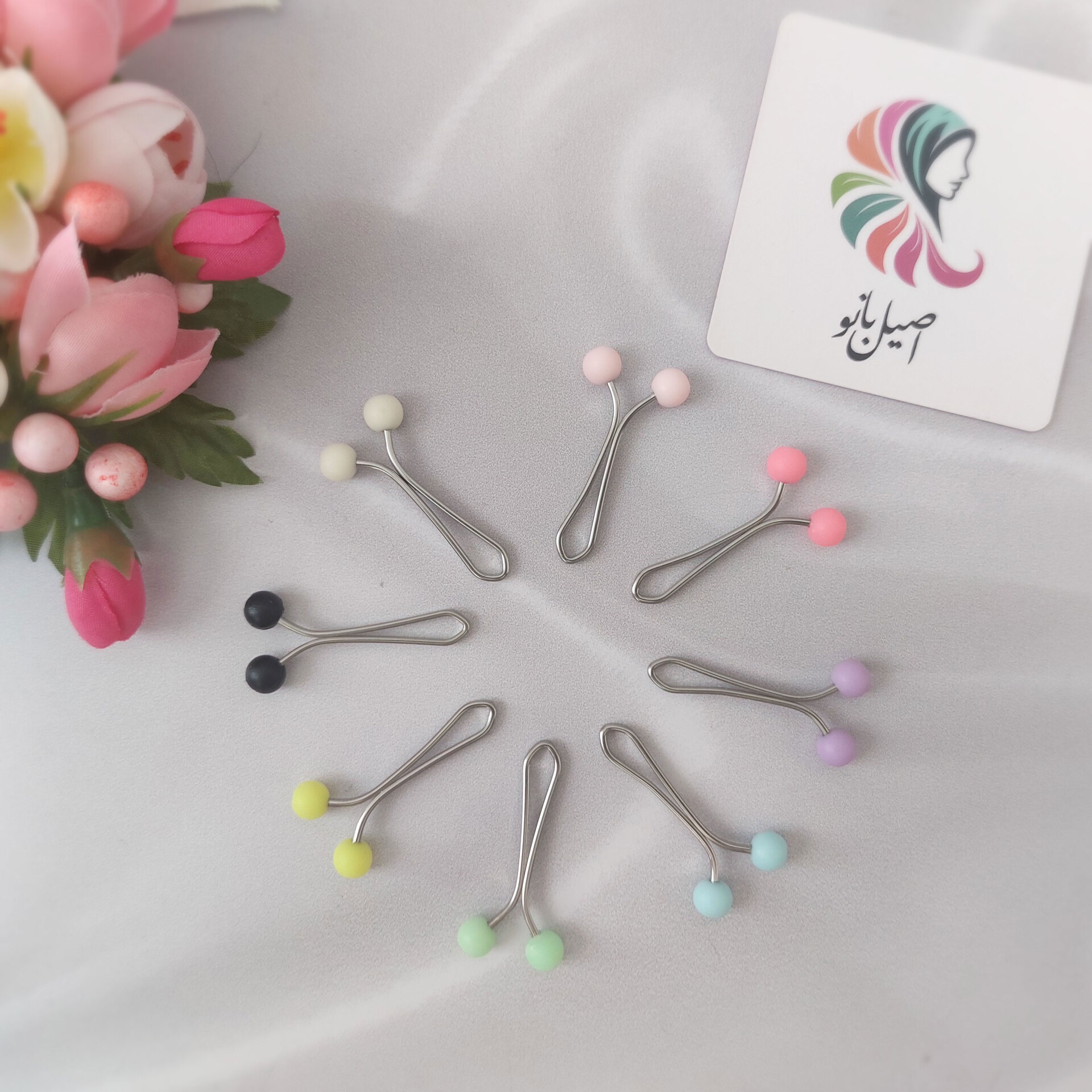  گیره روسری اصیل بانو با سر مهره پاستیلی مخملی 