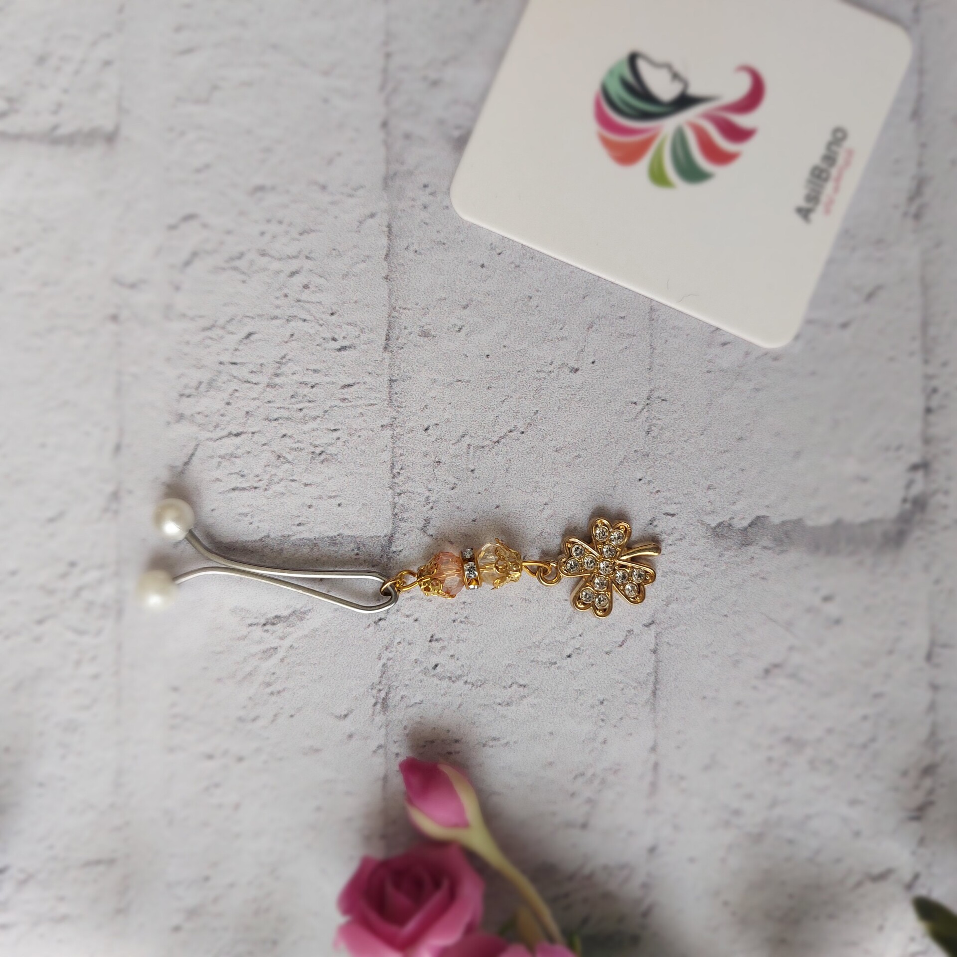  گیره روسری اصیل بانو با برگ نگین دار کد 38 