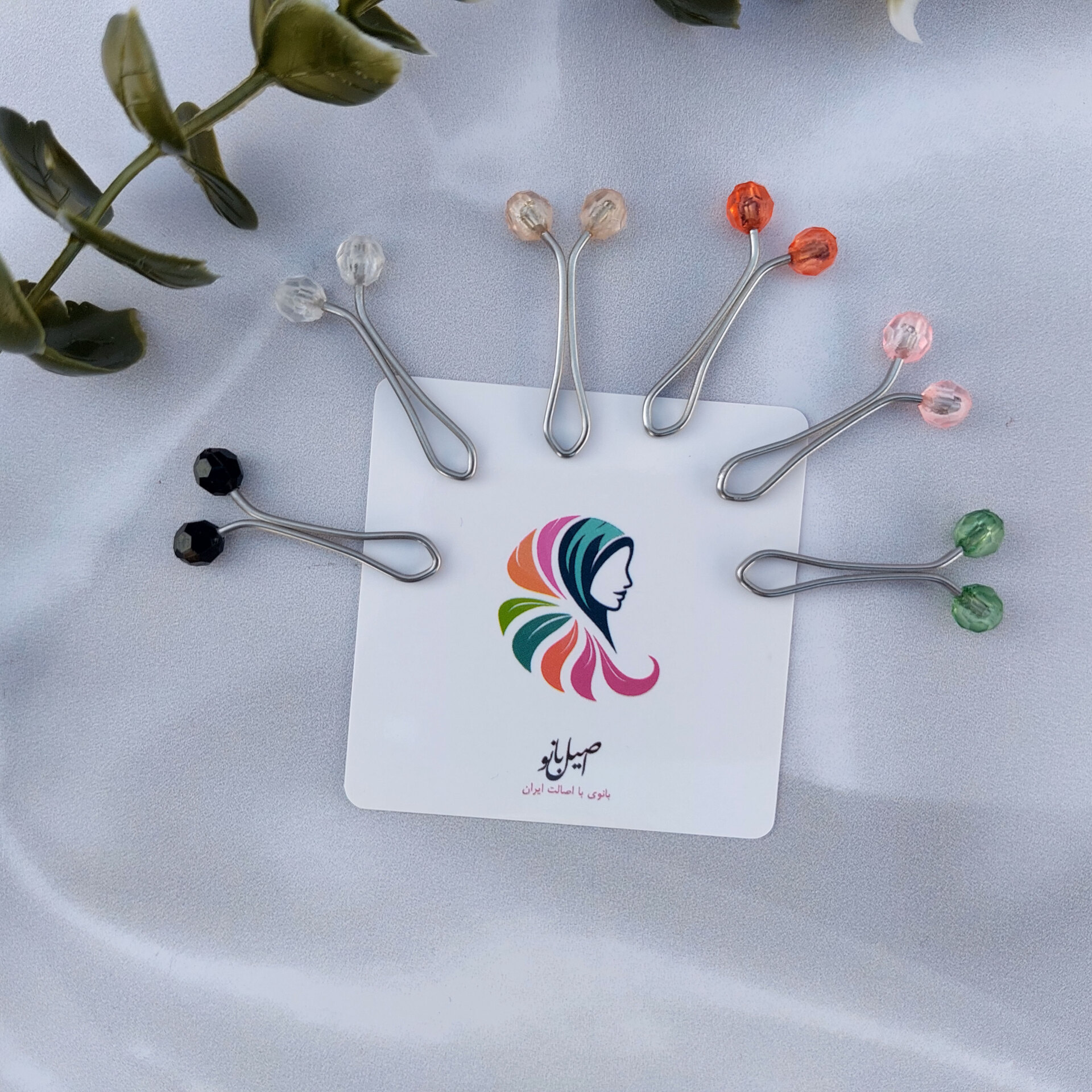  گیره روسری اصیل بانو با سر مهره کریستالی بلوری 